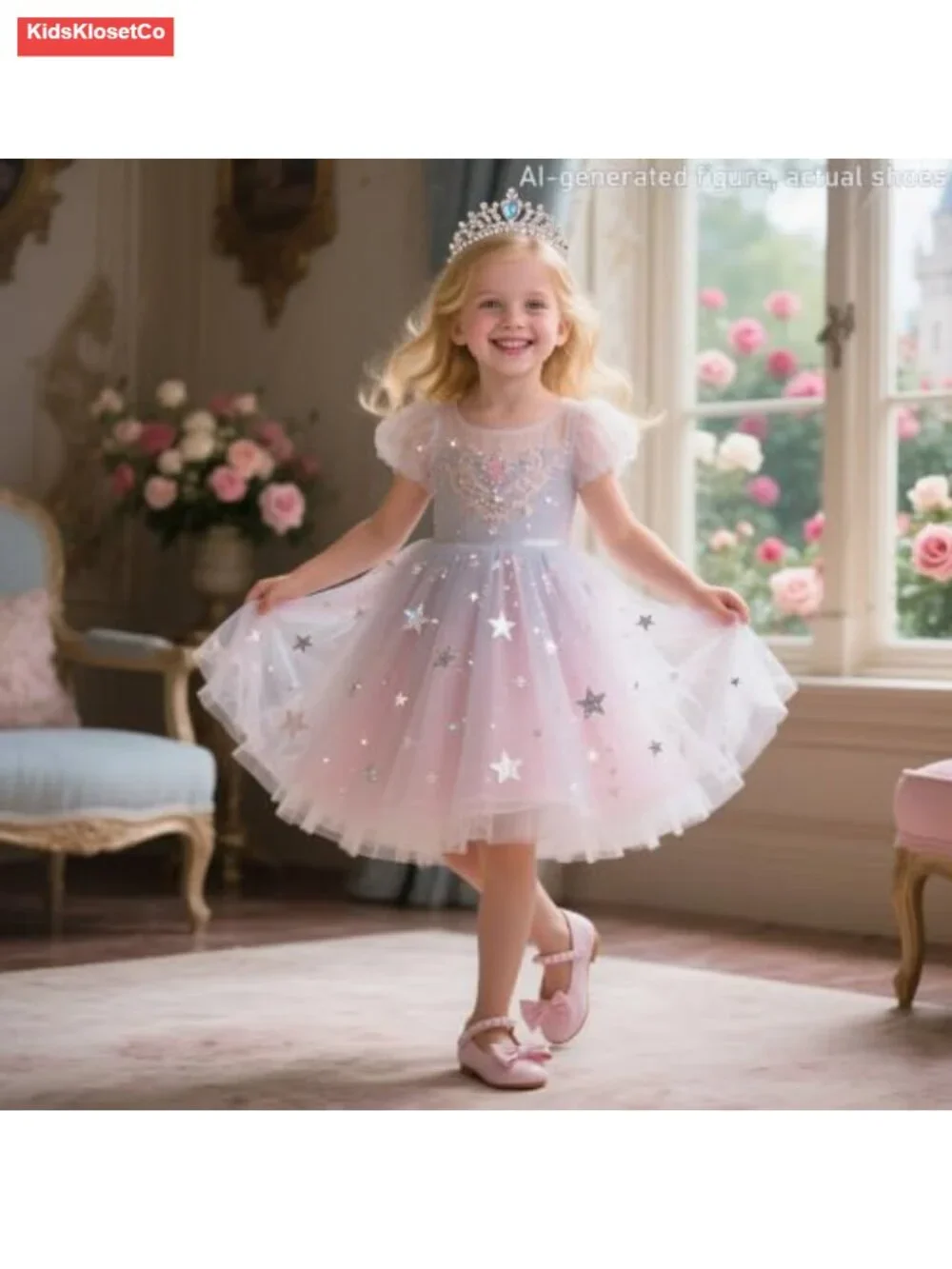 Toddler Girls Ballerina Flat Mary Jane Dress Shoes with Hook & Loop Closure